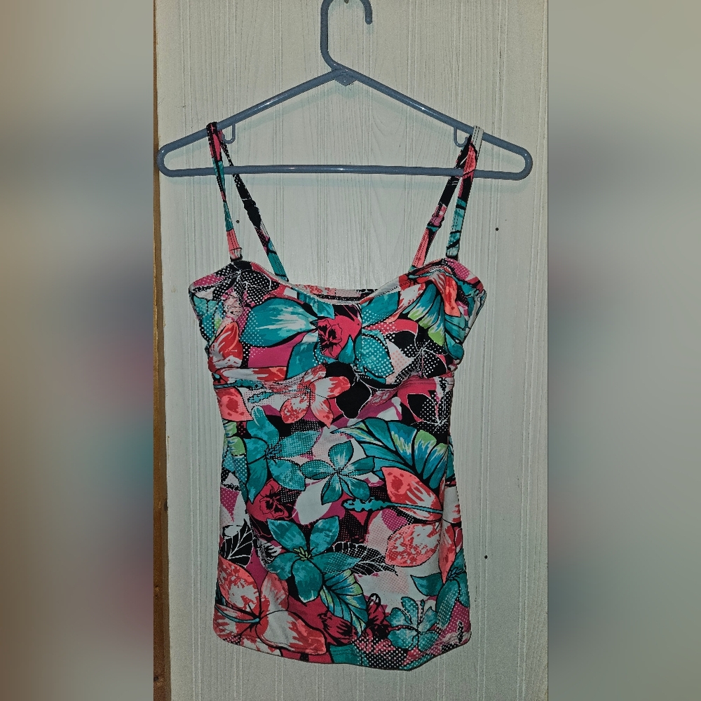 Croft & Barrow Pink and Teal Floral Swim Top Size 10